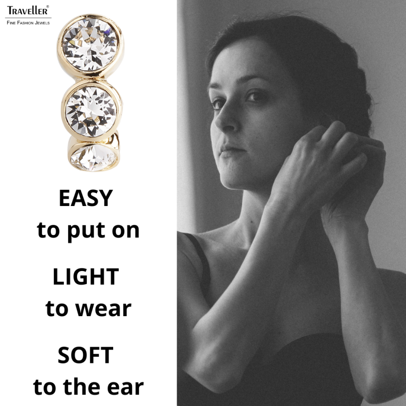 Traveller Clip-on Earrings - Gold coloured - Preciosa Crystals - 22ct Gold plated - 14x6 mm - 155804