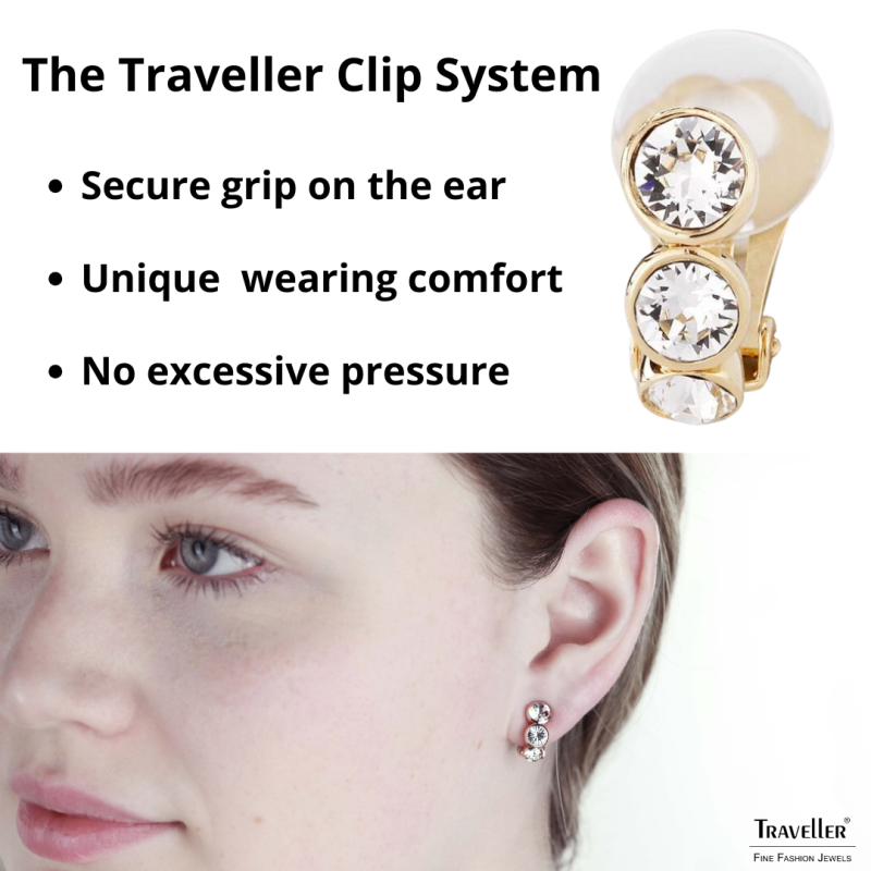 Traveller Clip-on Earrings - Gold coloured - Preciosa Crystals - 22ct Gold plated - 14x6 mm - 155804
