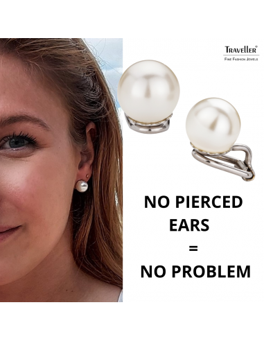 Traveller Clip-on Earrings - Pearls -  10 mm - Creme - Platinum plated - Silver-coloured - 15x10 mm - 714110