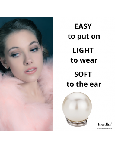 Traveller Clip-on Earrings - Pearls -  10 mm - Creme - Platinum plated - Silver-coloured - 15x10 mm - 714110