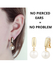 Traveller Clip-on Earrings - Pearl - Drop earring - 12 mm - Cream - 22ct Gold plated - 30x12 mm - 113718