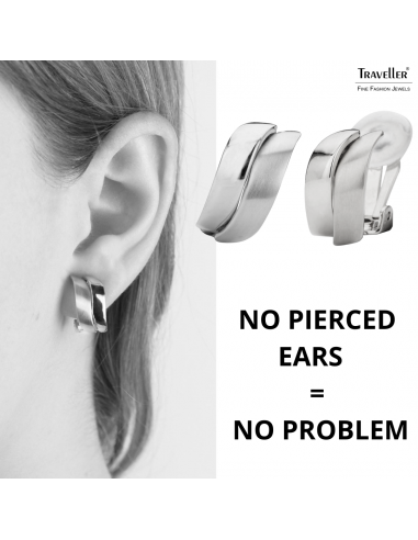 Traveller Clip-on Earrings - Platinum plated - Matt/ shiny - Wave - Silver-coloured - 18x9 mm - 155101