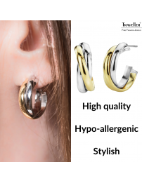 Traveller Clip-on Earrings - Stainless Steel - Bicolour - Gold- and Silver-coloured - Twist Effect - 19 mm - 182045