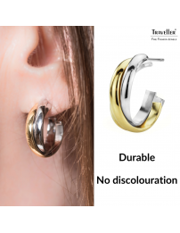 Traveller Clip-on Earrings - Stainless Steel - Bicolour - Gold- and Silver-coloured - Twist Effect - 19 mm - 182045