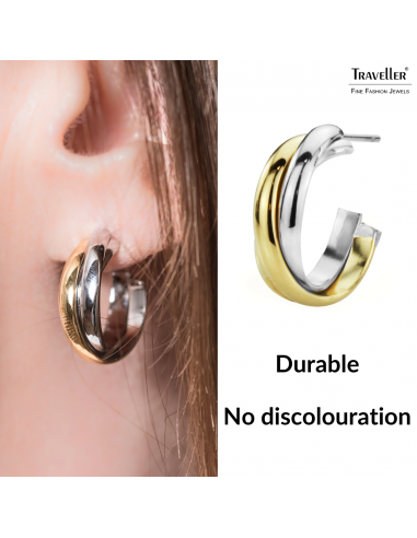 Traveller Clip-on Earrings - Stainless Steel - Bicolour - Gold- and Silver-coloured - Twist Effect - 19 mm - 182045