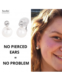 Traveller Clip-on Earrings - Pearls - 10 mm - White - Preciosa Crystals - Platinum plated - 15x10 mm - 113880