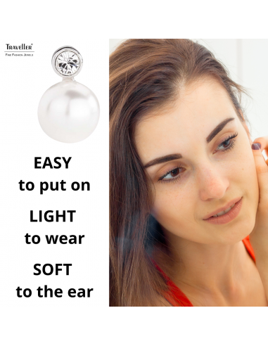 Traveller Clip-on Earrings - Pearls - 10 mm - White - Preciosa Crystals - Platinum plated - 15x10 mm - 113880
