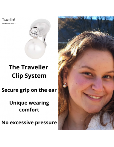 Traveller Clip-on Earrings - Pearls - 10 mm - White - Preciosa Crystals - Platinum plated - 15x10 mm - 113880