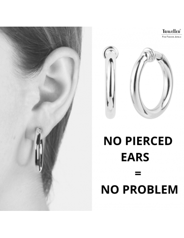 Traveller Clip-on Earrings - Hoops - Platinum plated - Silver-coloured - 25 mm - 155049