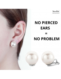 Traveller Clip-on Earrings - Pearls - 14  mm - White - Platinum plated - Silver-coloured - 801114