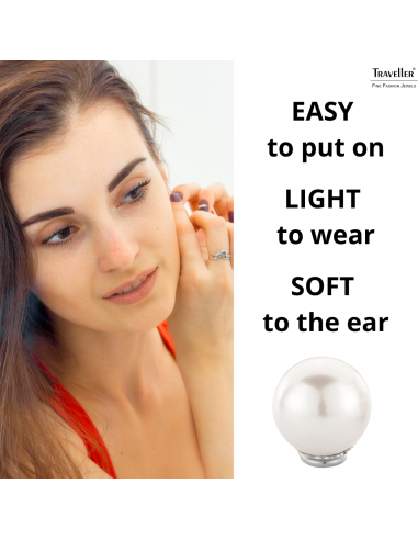 Traveller Clip-on Earrings - Pearls - 14  mm - White - Platinum plated - Silver-coloured - 801114