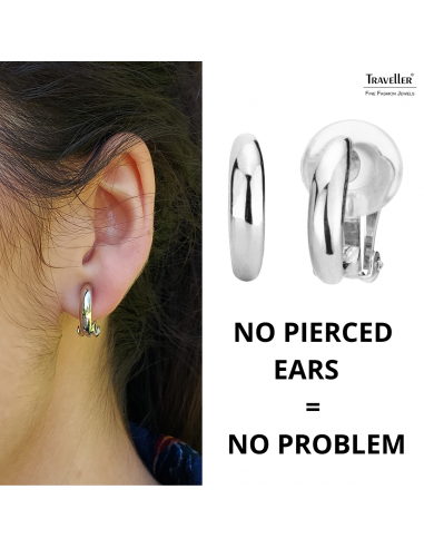 Traveller Clip-on Earrings - Platinum plated - Hoop-shaped - Silver-coloured - 14x4 mm - 156795