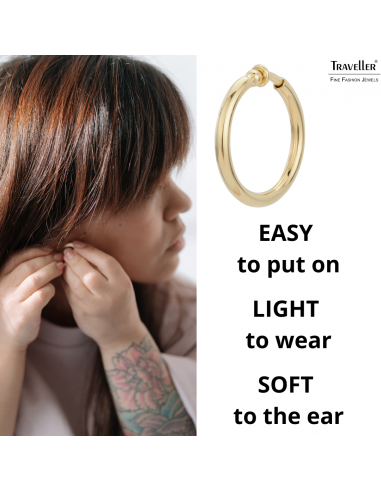 Traveller Clip-on Earrings - Hoop Earrings - 22ct Gold Plated - Ø 33 mm - 155050