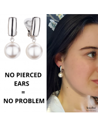 Traveller Clip-on Earrings - Pearl - Drop earring - 12 mm - White - Platinum plated - Silver-coloured - 30x12mm - 113719