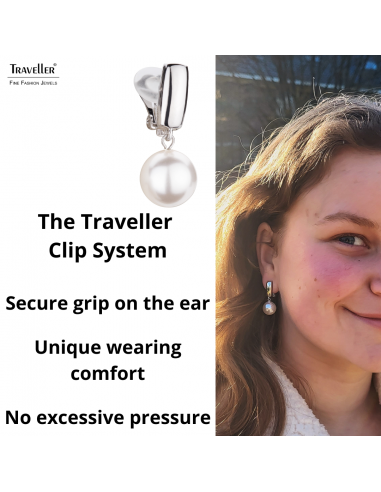 Traveller Clip-on Earrings - Pearl - Drop earring - 12 mm - White - Platinum plated - Silver-coloured - 30x12mm - 113719