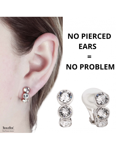 Traveller Clip-on Earrings - Platinum plated - Preciosa Crystals - Silver-coloured - 14x6 mm - 155805