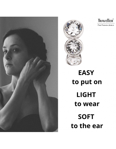 Traveller Clip-on Earrings - Platinum plated - Preciosa Crystals - Silver-coloured - 14x6 mm - 155805