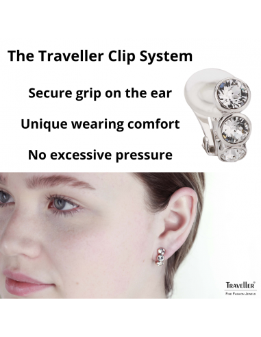 Traveller Clip-on Earrings - Platinum plated - Preciosa Crystals - Silver-coloured - 14x6 mm - 155805