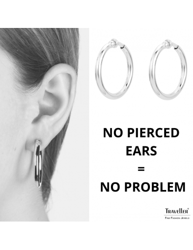 Traveller Clip-on Earrings - Hoop - Platinum plated - Silver-coloured - 33 mm - 155051