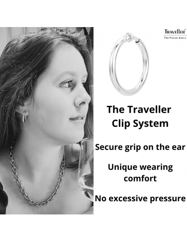 Traveller Clip-on Earrings - Hoop - Platinum plated - Silver-coloured - 33 mm - 155051