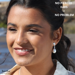 Traveller Clip-on Earrings - Pearl Drops - 15x12 mm - White - Preciosa Crystals - Platinum plated - 32x12 mm - 110680