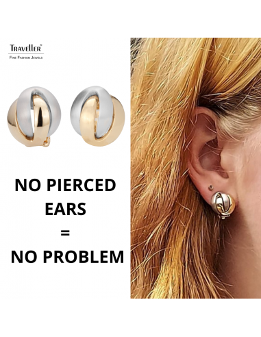 Traveller Clip-on Earrings - 22ct Gold & Platinum plated - Matt/ shiny - Knot - Bicolour - 15 mm - 157161