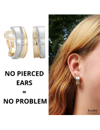 Traveller Clip-on Earrings - Bicolor -  Preciosa Crystals - Matt/ shiny - Platinum & 22ct Gold plated - 22x8 mm - 156559