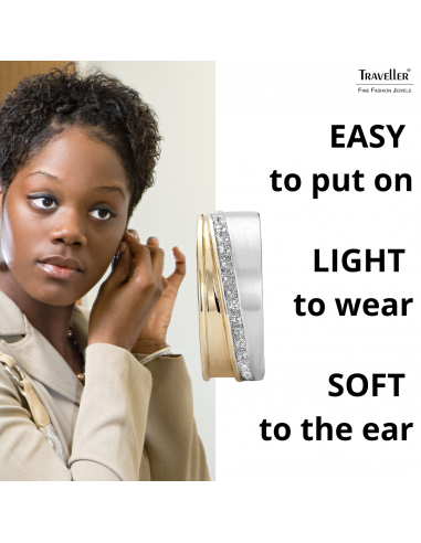 Traveller Clip-on Earrings - Bicolor -  Preciosa Crystals - Matt/ shiny - Platinum & 22ct Gold plated - 22x8 mm - 156559