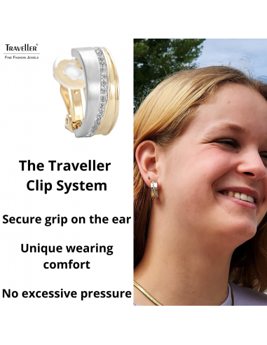 Traveller Clip-on Earrings - Bicolor -  Preciosa Crystals - Matt/ shiny - Platinum & 22ct Gold plated - 22x8 mm - 156559