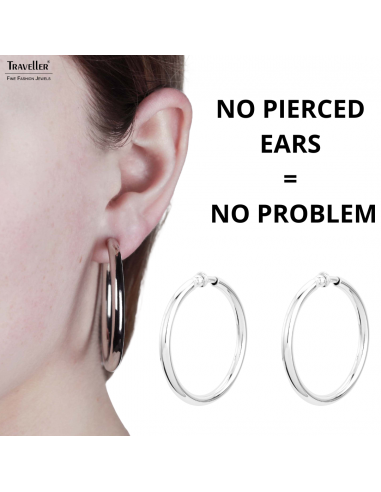 Traveller Clip-on Earrings- Hoops - Platinum plated - Silver-coloured - 45 mm - 155053