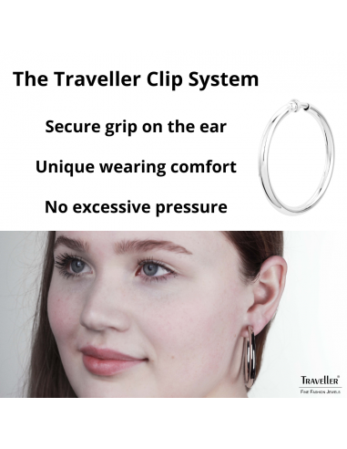 Traveller Clip-on Earrings- Hoops - Platinum plated - Silver-coloured - 45 mm - 155053