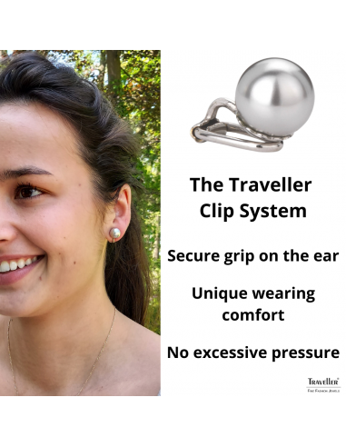 Traveller Clip-on Earrings - Pearls - 10 mm - Pale grey - Platinum plated - Silver-coloured - 15x10 mm - 710110