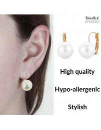 Traveller Drop Earrings - Pearl - 12 mm - White - Gold Plated - 700612