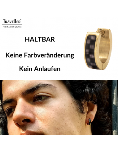 Traveller Creolen - Herren - Edelstahl - Vergoldet - Karbon - Schwarz/ Grau - Ø 14mm - 181255