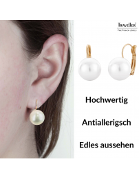 Traveller Ohrhänger - Brisur - Perle - 12 mm - Weiss - Vergoldet - 700612