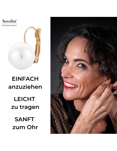 Traveller Ohrhänger - Brisur - Perle - 12 mm - Weiss - Vergoldet - 700612