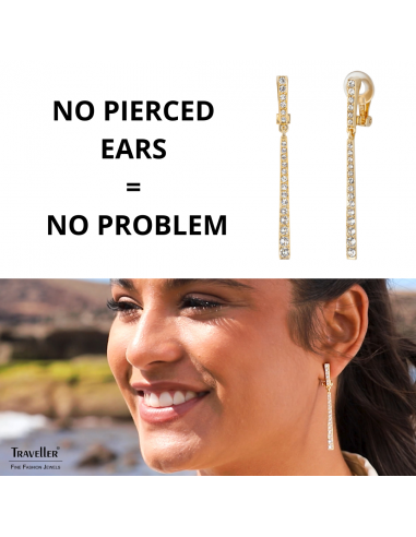 Traveller Clip-on Earrings - Drop Earrings - Gold coloured - Preciosa Crystals - 22ct Gold plated - 55 mm - 157355