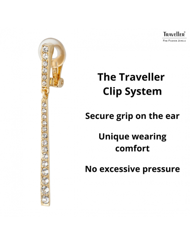 Traveller Clip-on Earrings - Drop Earrings - Gold coloured - Preciosa Crystals - 22ct Gold plated - 55 mm - 157355