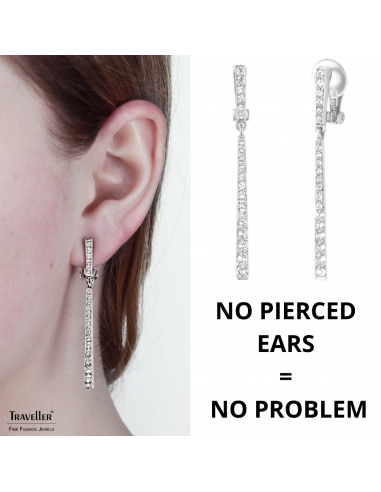 Traveller Clip-on Earrings - Drop Earrings - Silver coloured - Preciosa Crystals - Platinum plated - 55mm - 157356