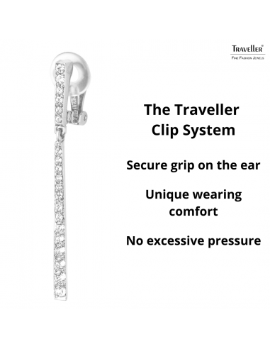 Traveller Clip-on Earrings - Drop Earrings - Silver coloured - Preciosa Crystals - Platinum plated - 55mm - 157356