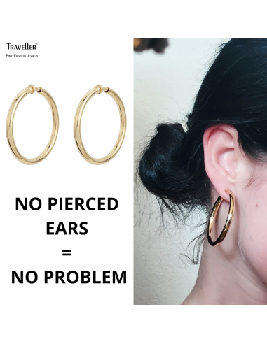 Traveller Clip-on Earrings - Hoops - Gold coloured - 45 mm - 22ct Gold plated - 155052