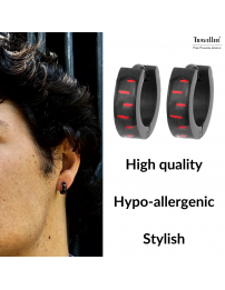 Traveller Hoop Earrings - Men - Stainless Steel - Black - Carbon Red - 10 mm - 181180