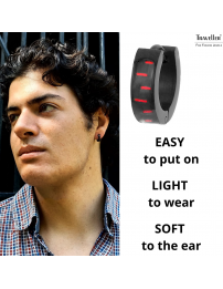 Traveller Hoop Earrings - Men - Stainless Steel - Black - Carbon Red - 10 mm - 181180