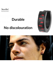 Traveller Hoop Earrings - Men - Stainless Steel - Black - Carbon Red - 10 mm - 181180