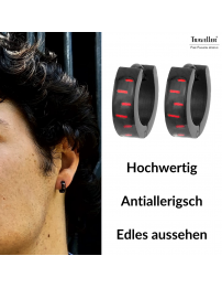 Traveller Creolen - Herren - Edelstahl - Schwarz - Karbon Rot - 10 mm - 181180