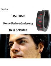 Traveller Creolen - Herren - Edelstahl - Schwarz - Karbon Rot - 10 mm - 181180