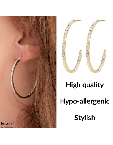 Traveller Hoop Earrings - Gold coloured - Stainless Steel - Preciosa Crystals - Gold Plated - 40 mm - 182043