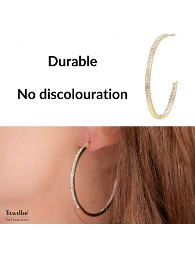 Traveller Hoop Earrings - Gold coloured - Stainless Steel - Preciosa Crystals - Gold Plated - 40 mm - 182043