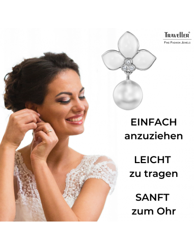 Traveller Ohrclip - Hänger - Platiniert - Perle - 10mm - Weiß - Kristalle - Email Weiß - 26x18 mm - 114261