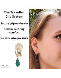 Traveller Drop Clip Earrings - God Plated - Crystals - Teardrop - Green - 30x5 mm - 157567
